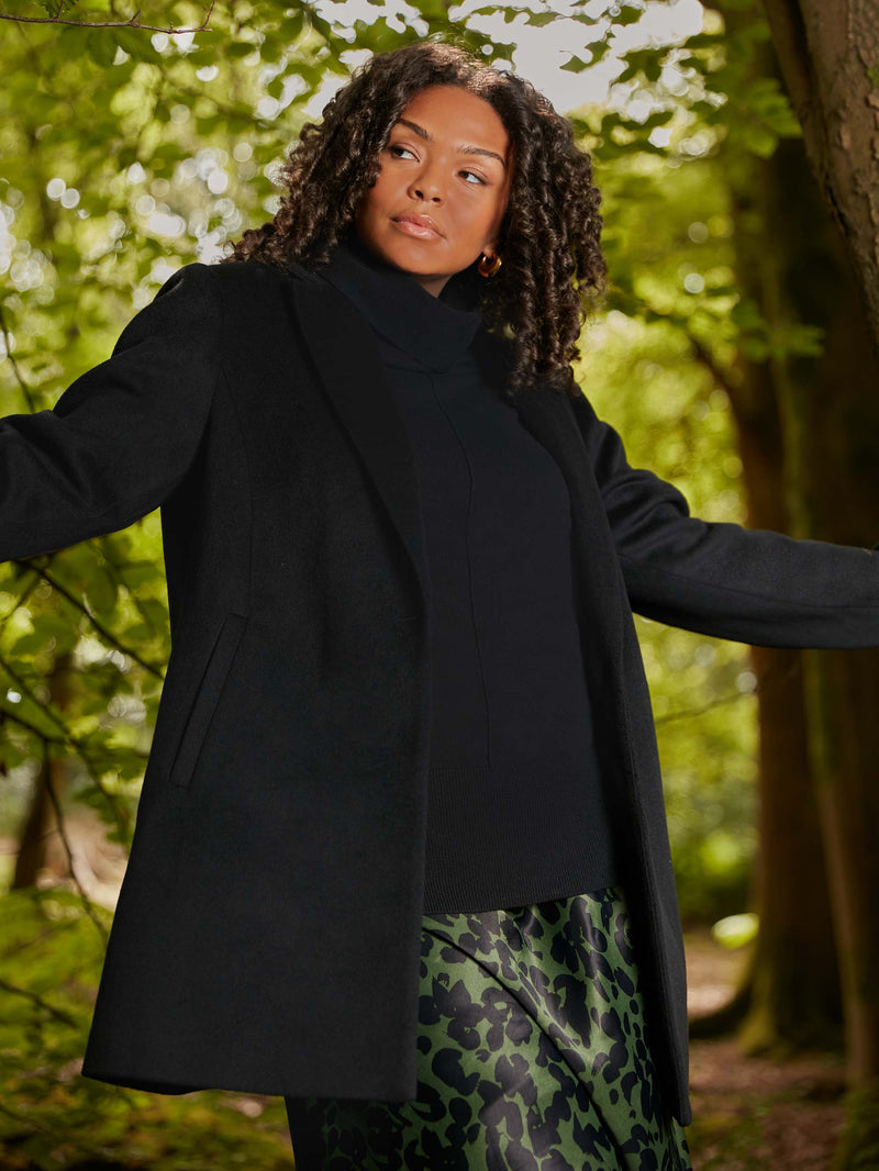 Black Wool Blend Short Tailored Coat