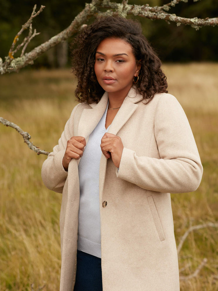 Oatmeal Wool Blend Short Tailored Coat