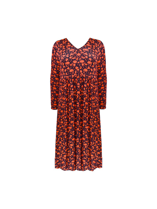 Red Ditsy Jersey V-Neck Swing Midi Dress
