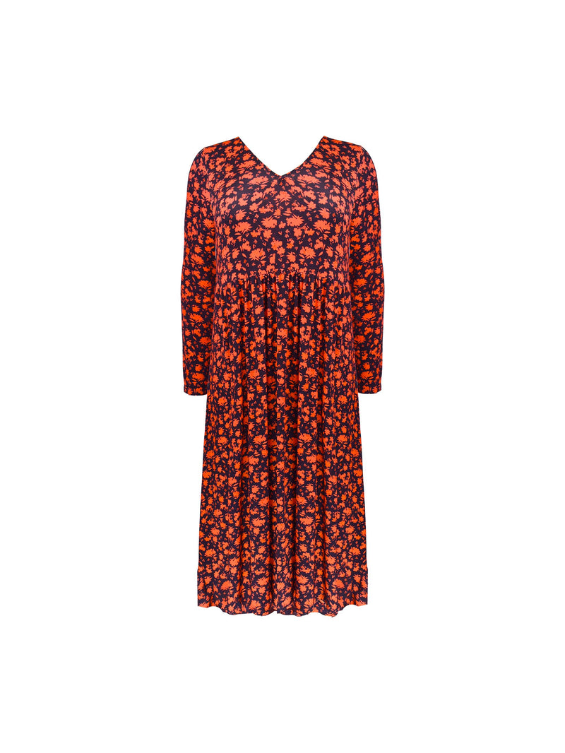 Red Ditsy Jersey V-Neck Swing Midi Dress