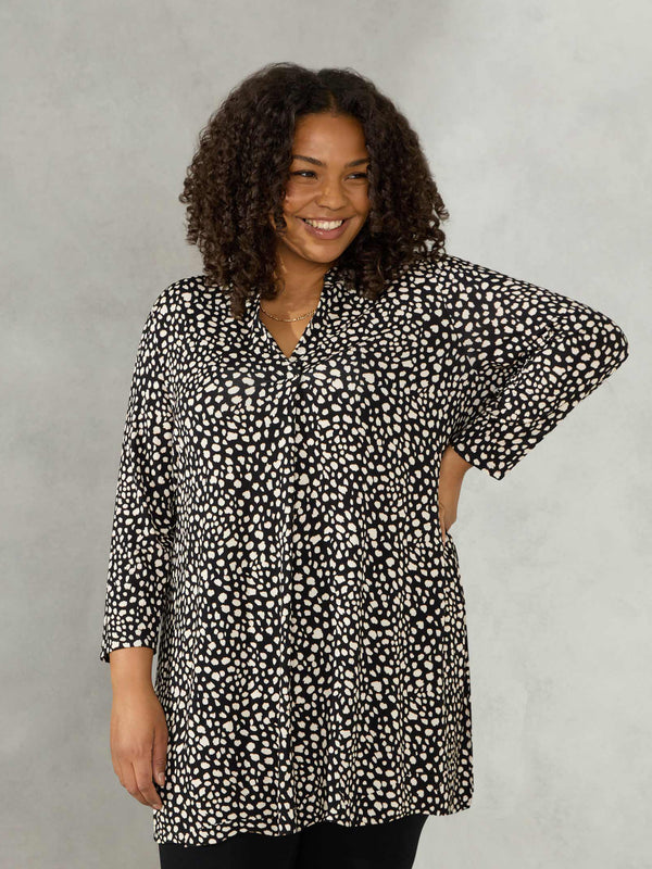 Mono Print Pleat Front Jersey Tunic
