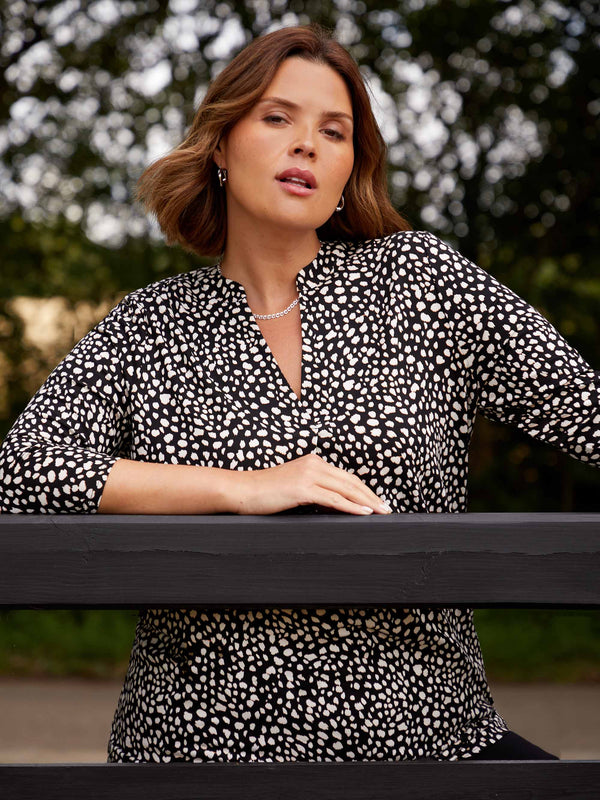 Mono Print Pleat Front Jersey Tunic