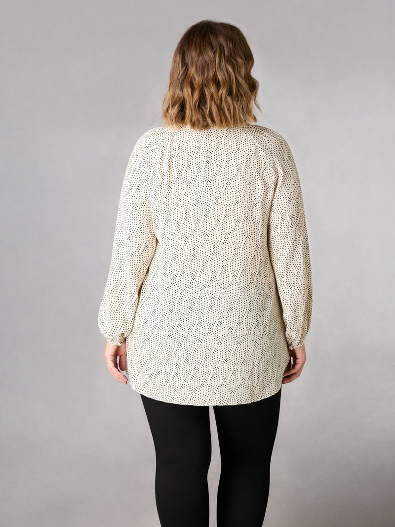 Mono Spot Pleated Yoke Boho Blouse