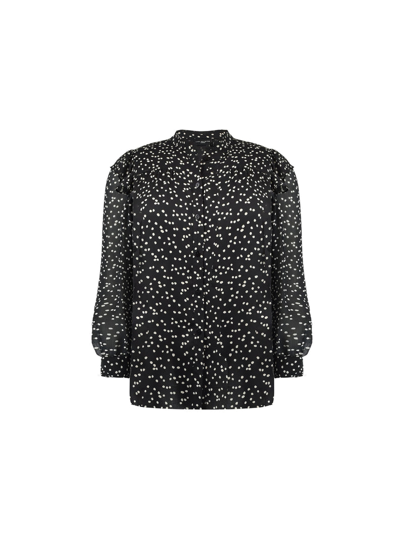Black & White Spot Ruffle Shoulder Blouse