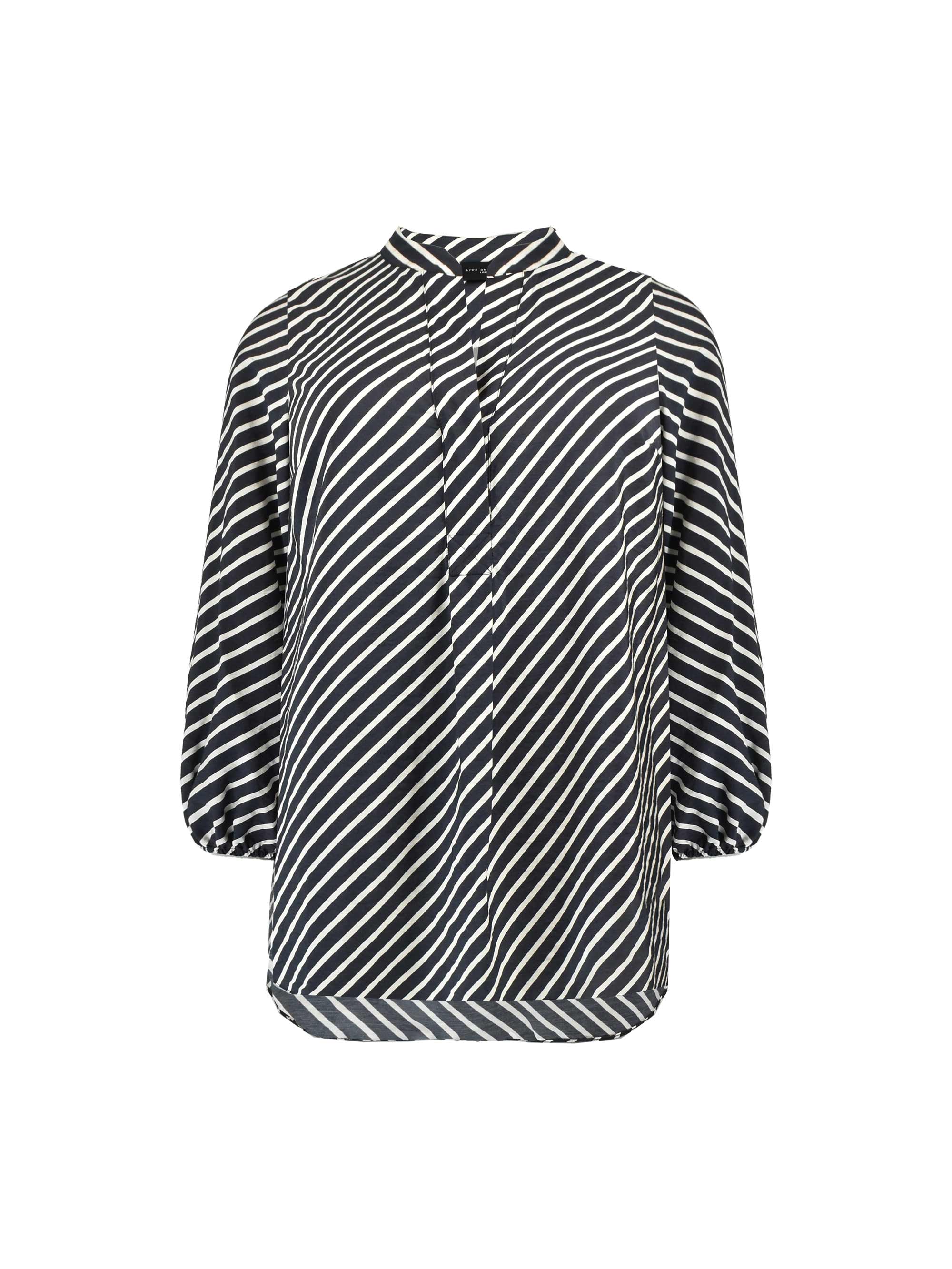 Black Stripe Curved Hem Shirt