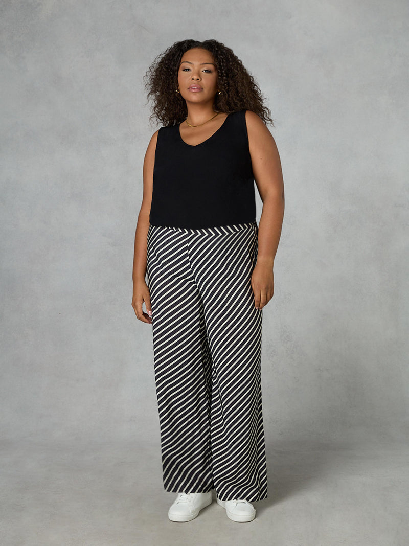 Black Stripe Wide Leg Trouser