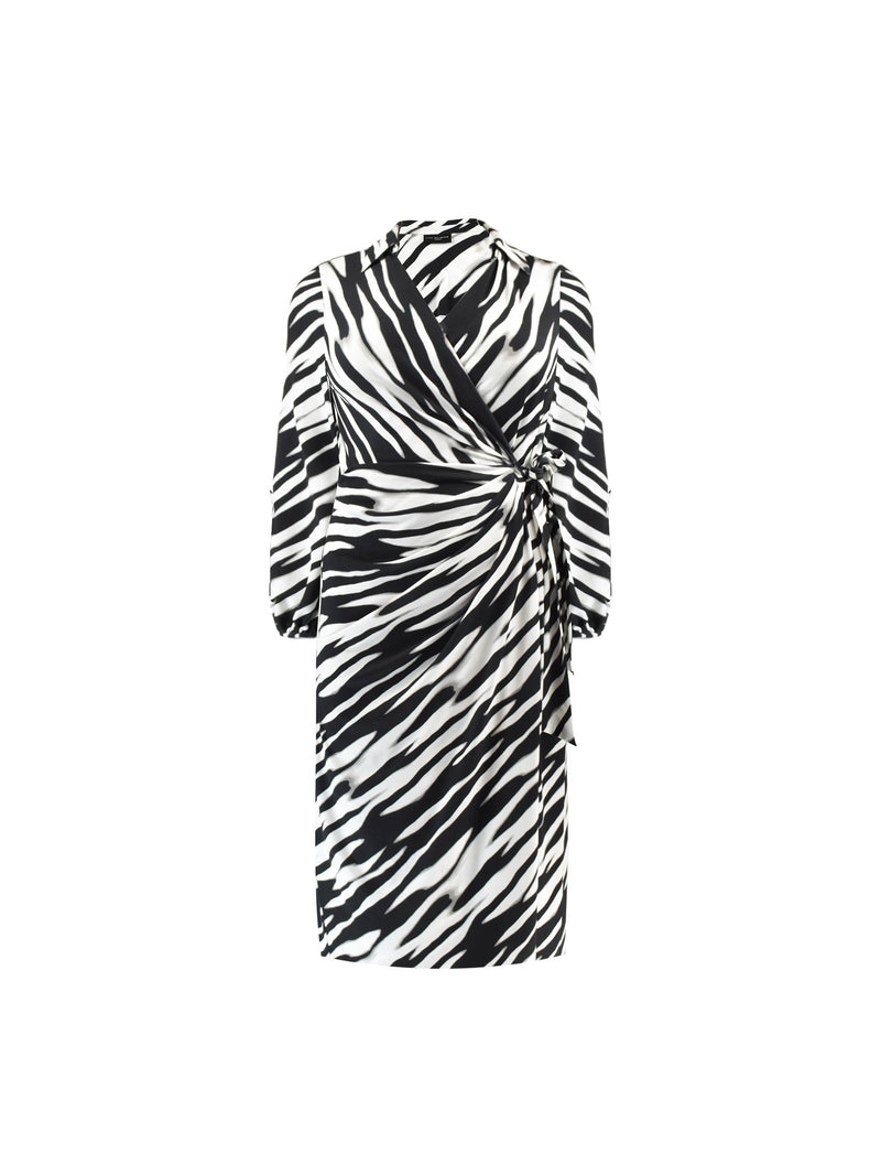 Mono Blurred Line Print Tie Side Jersey Shirt Dress