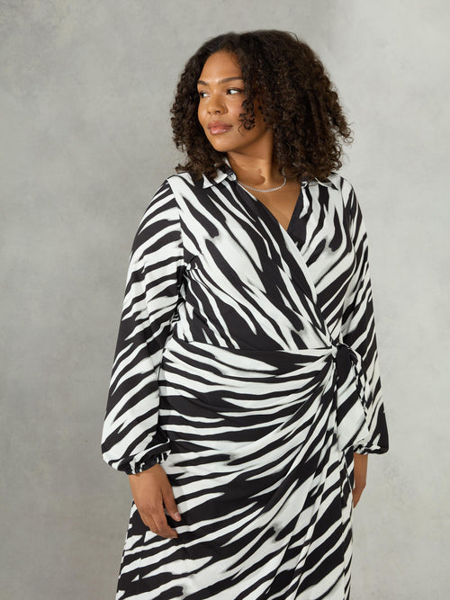 Mono Blurred Line Print Tie Side Jersey Shirt Dress