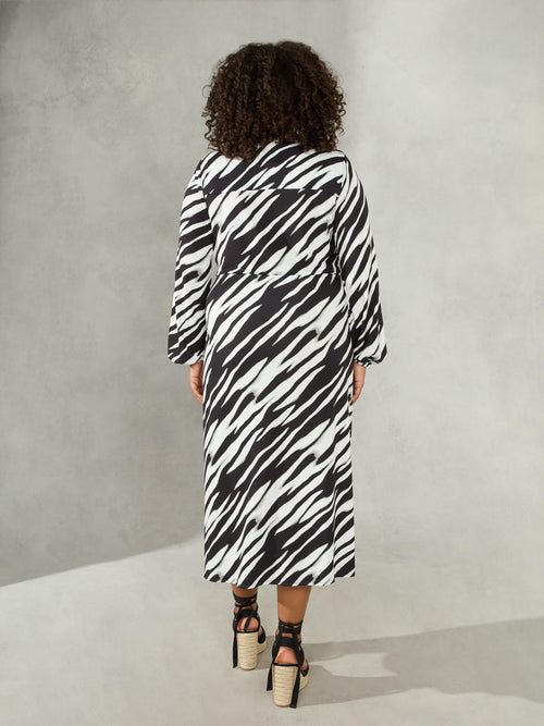 Mono Blurred Line Print Tie Side Jersey Shirt Dress