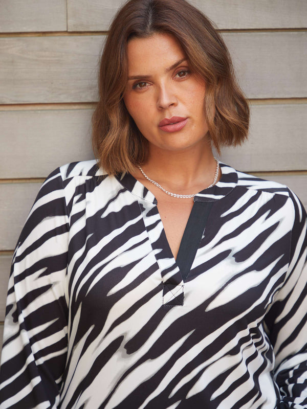 Mono Blurred Line Print Jersey Tunic