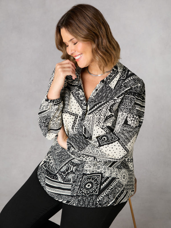 Mono Patchwork Paisley Print Swing Shirt