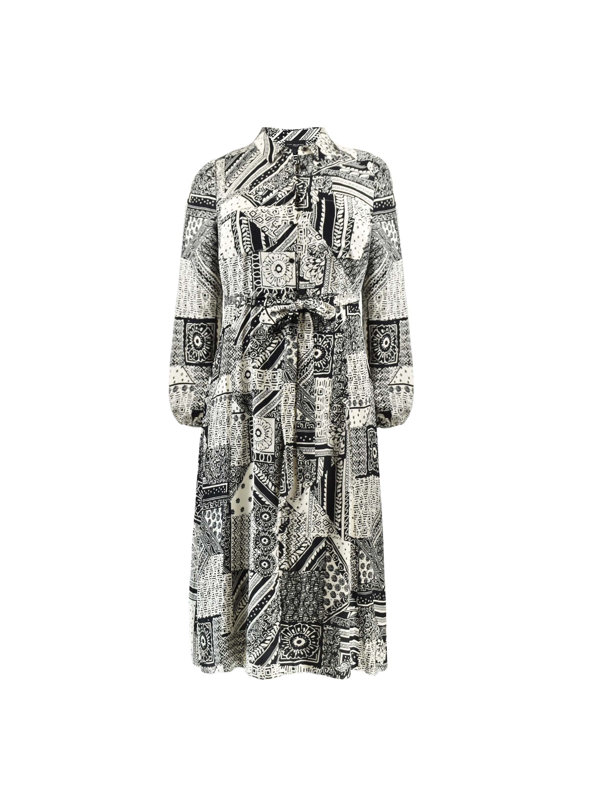 Mono Patchwork Paisley Print Midi Shirt Dress