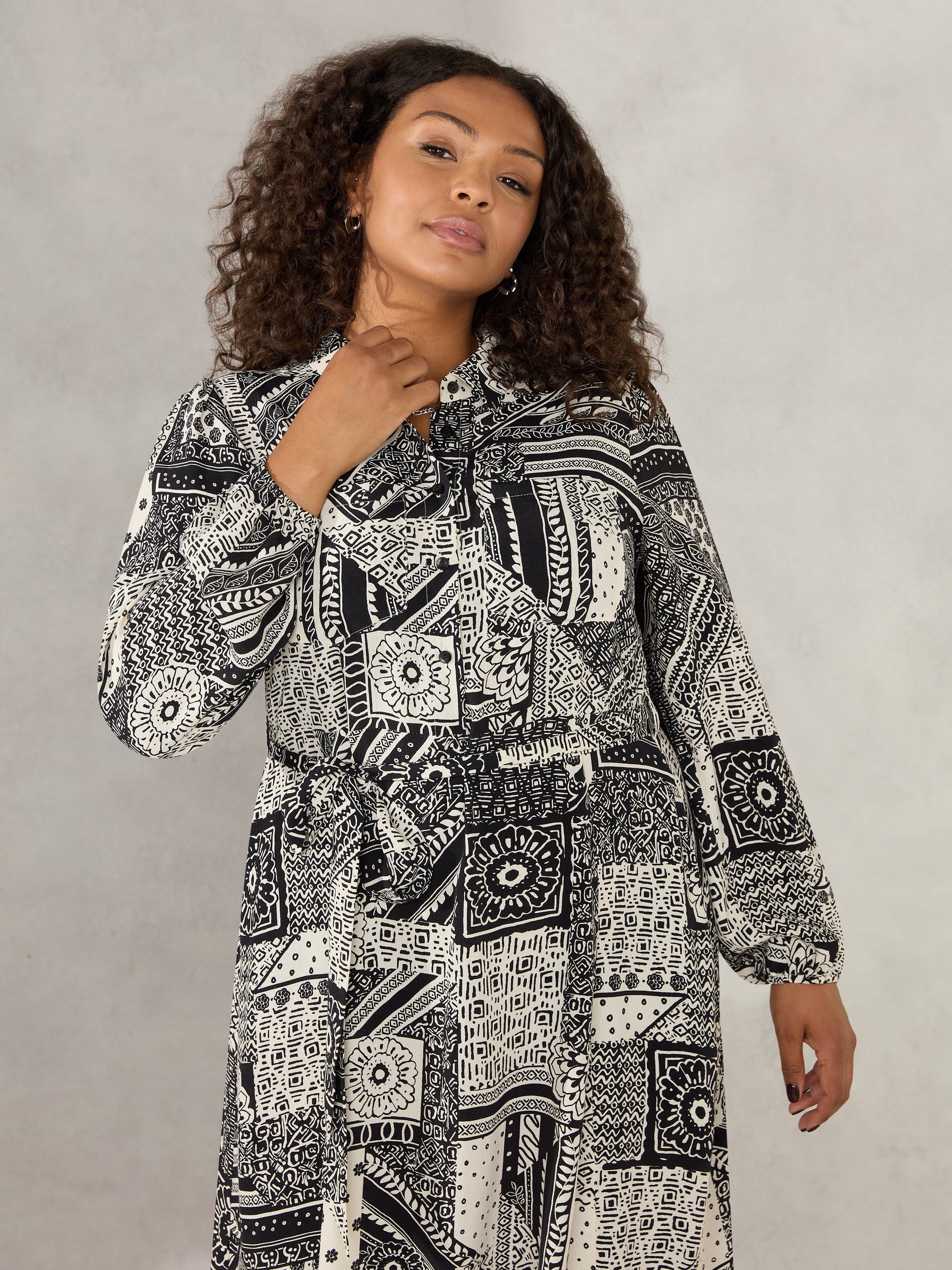 Mono Patchwork Paisley Print Midi Shirt Dress