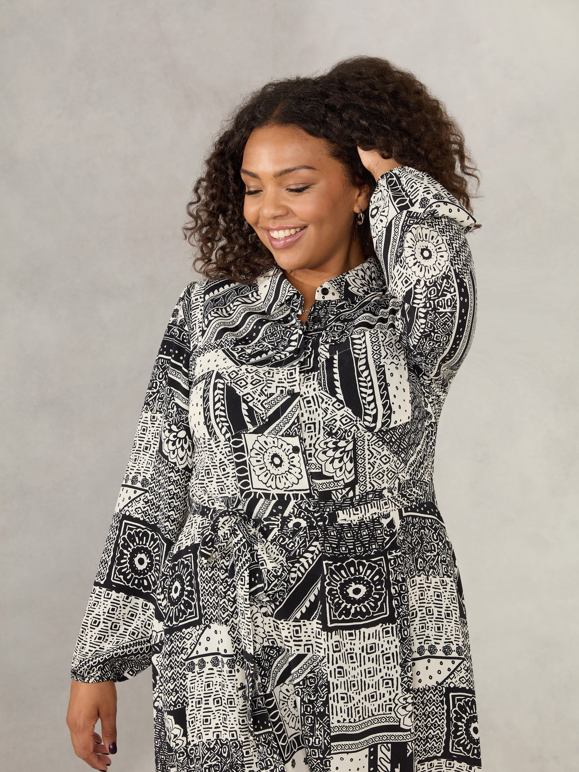 Mono Patchwork Paisley Print Midi Shirt Dress