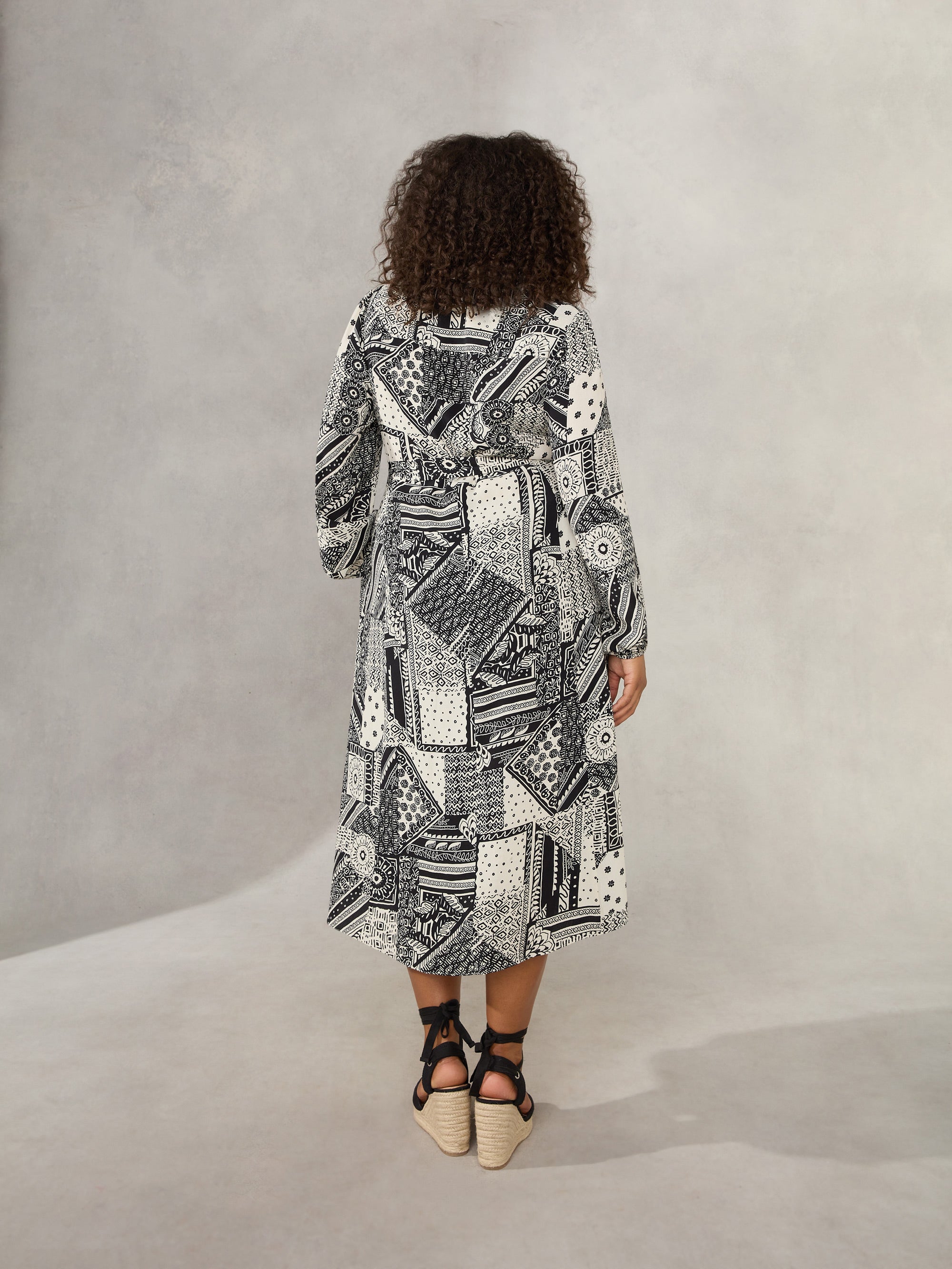 Mono Patchwork Paisley Print Midi Shirt Dress