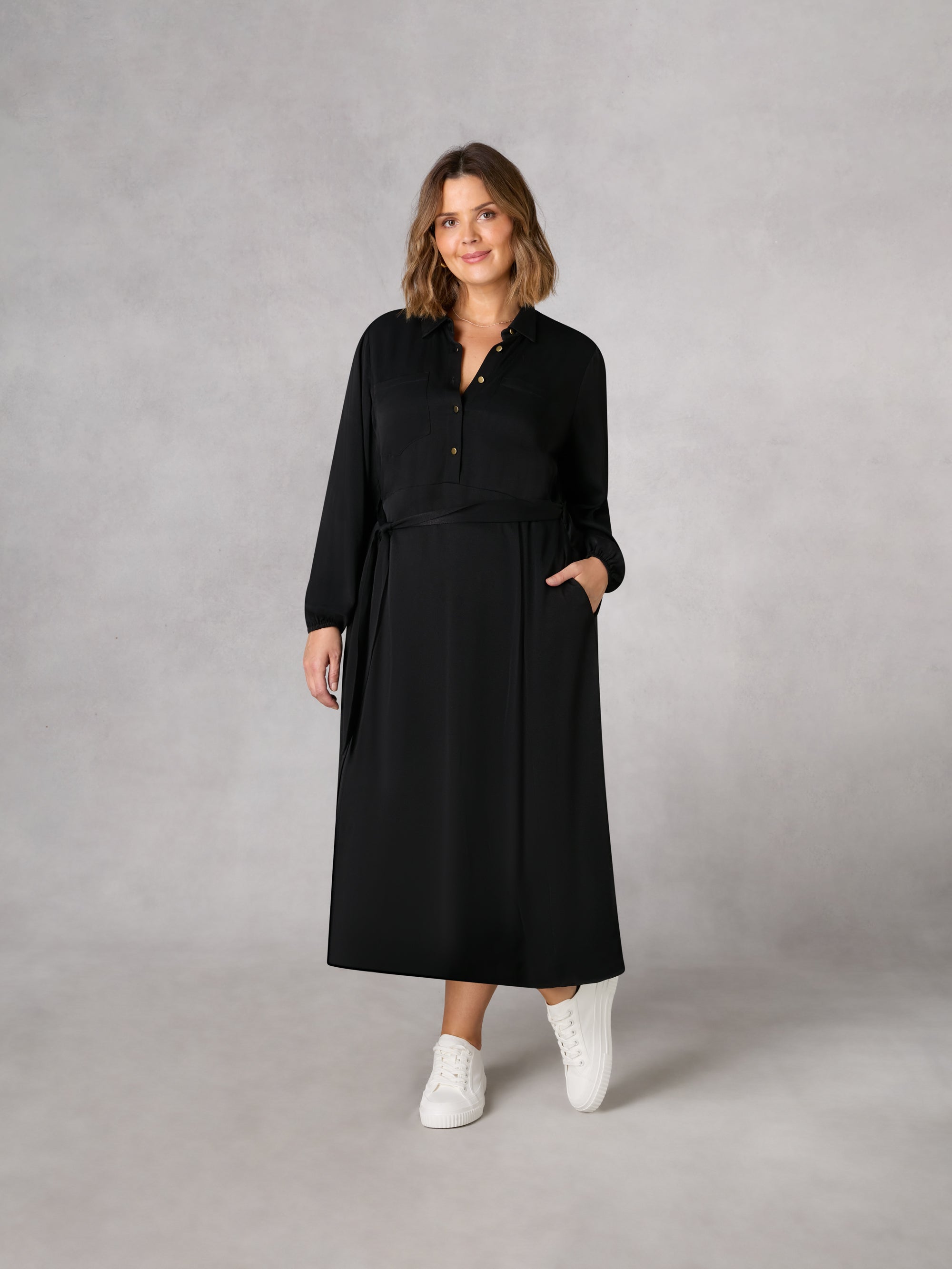 Black Swing Midi Shirt Dress