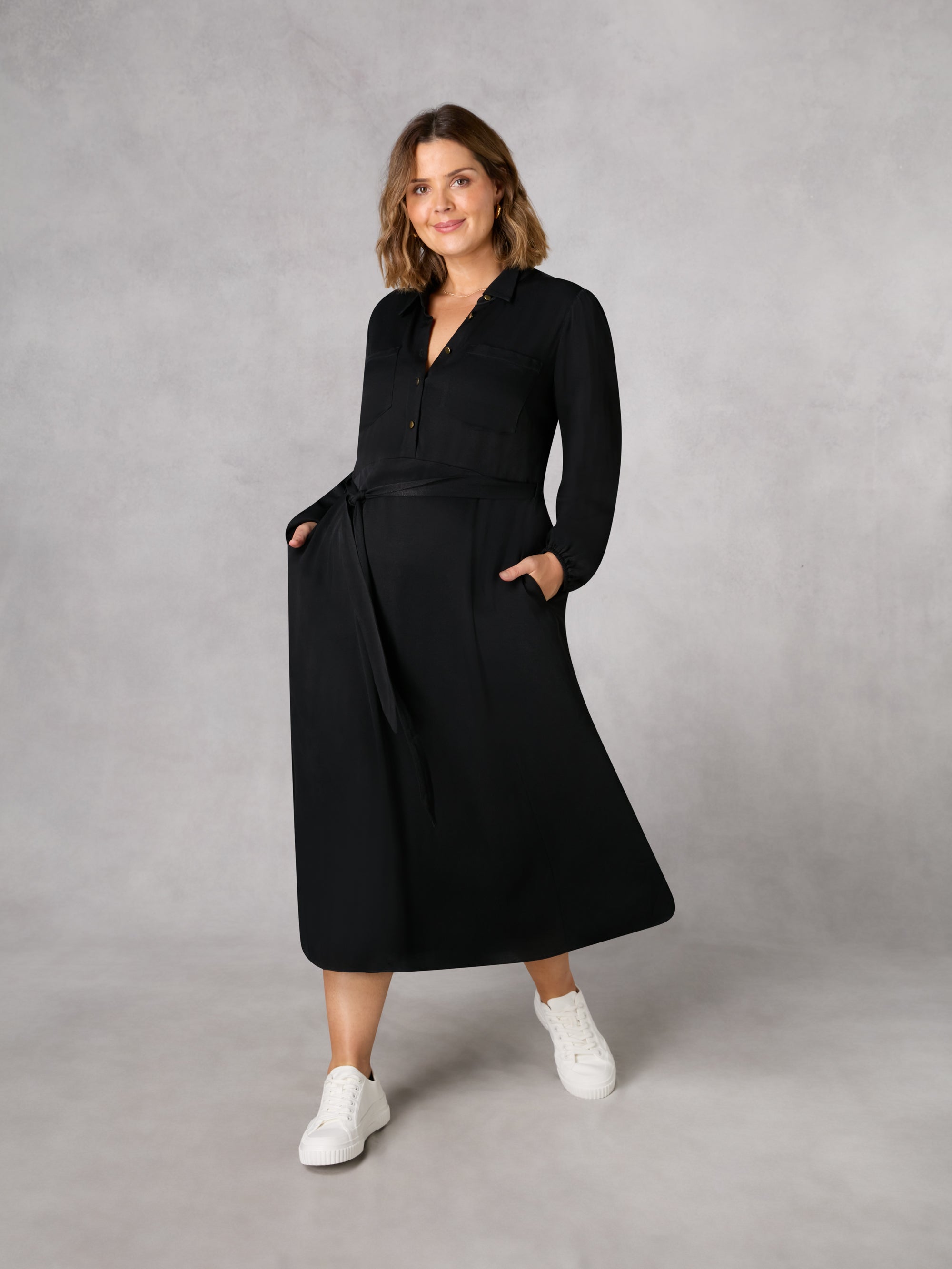 Black Swing Midi Shirt Dress