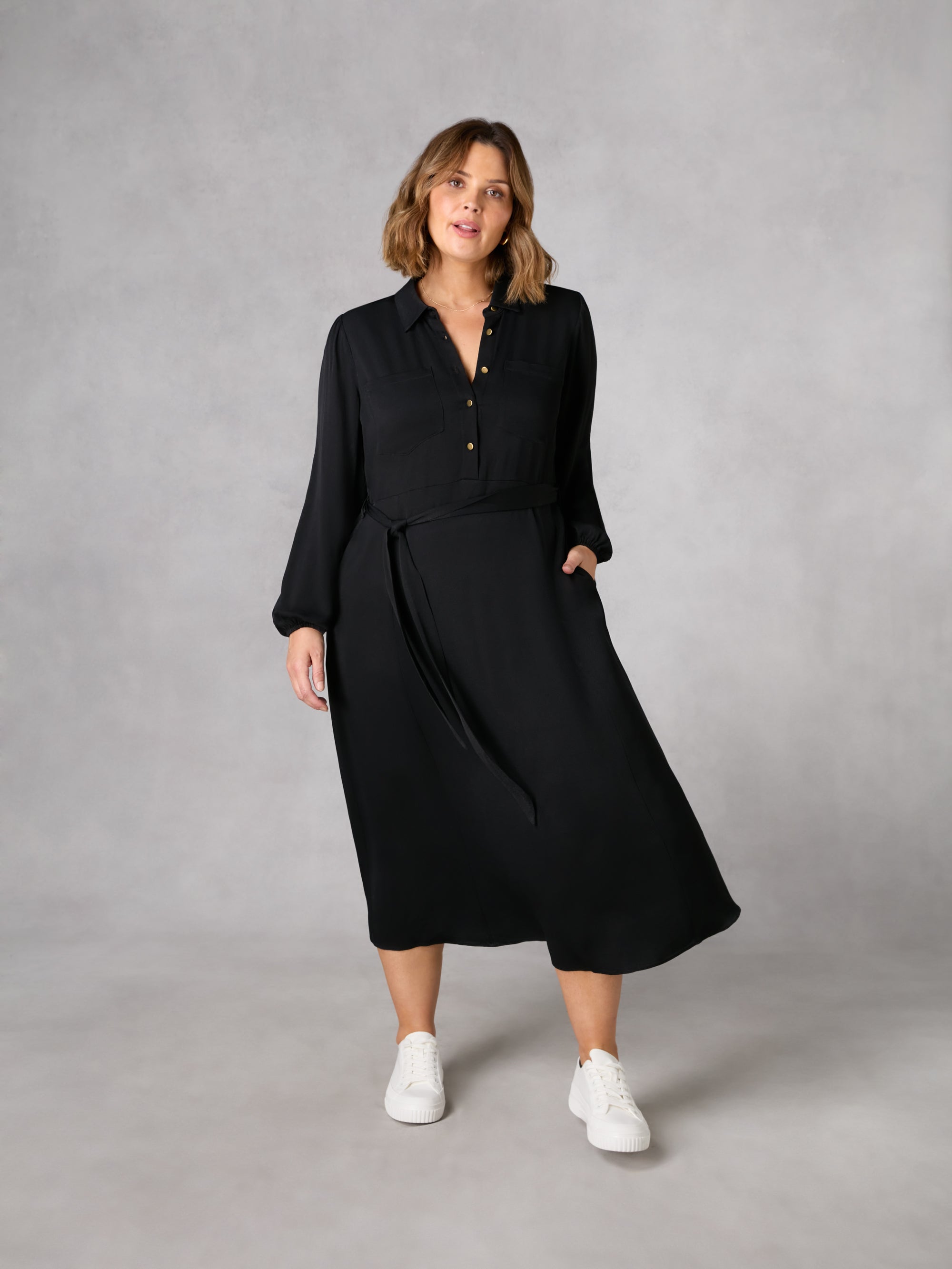 Black Swing Midi Shirt Dress