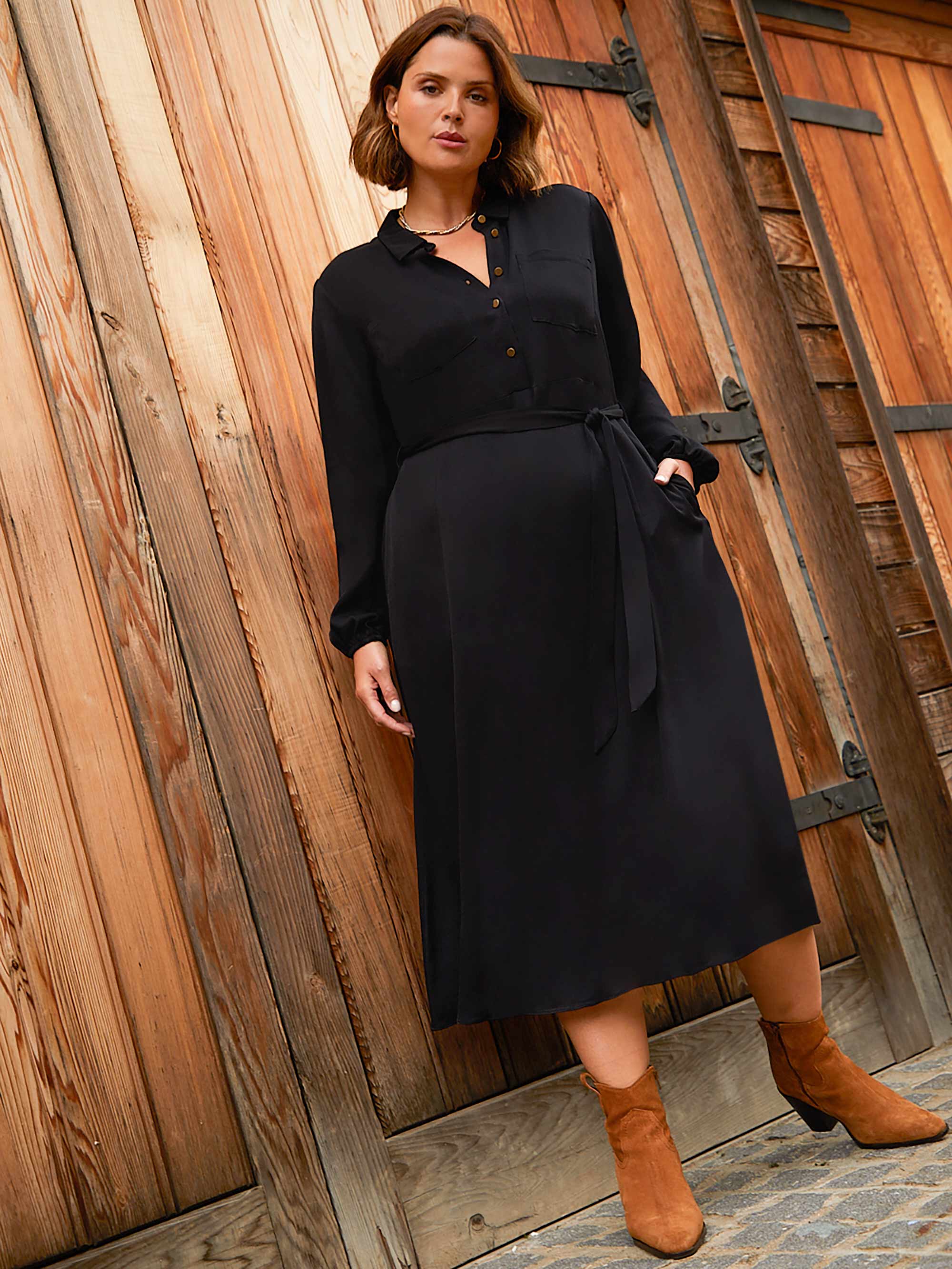 Black Swing Midi Shirt Dress