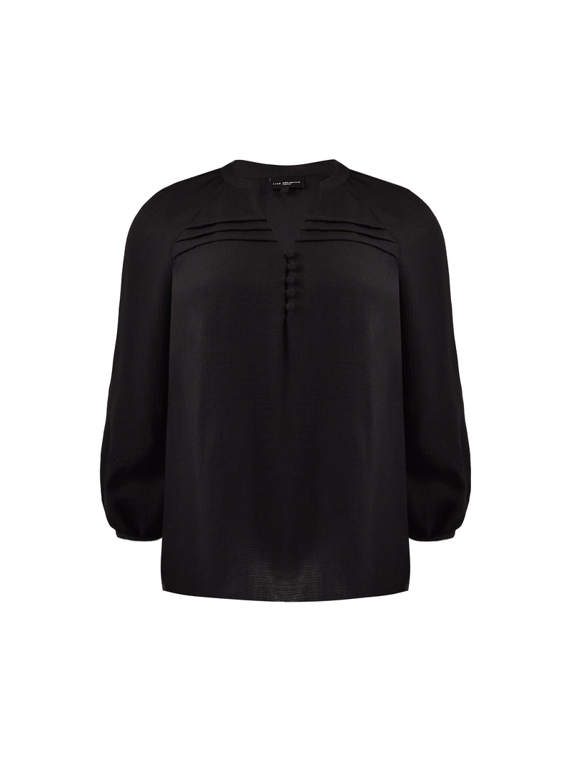 Black Pleated Yoke Boho Blouse