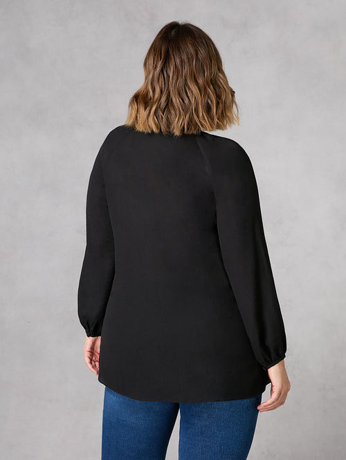 Black Pleated Yoke Boho Blouse