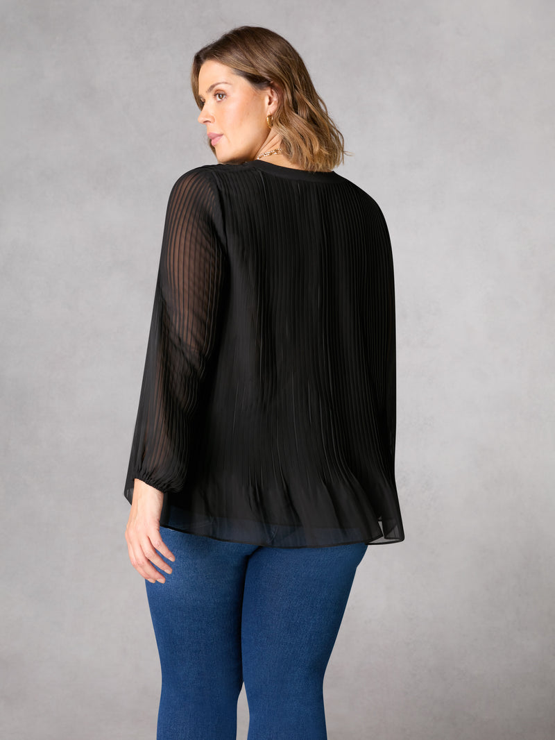 Black Pleated Boho Blouse