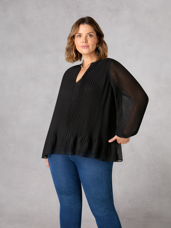 Black Pleated Boho Blouse