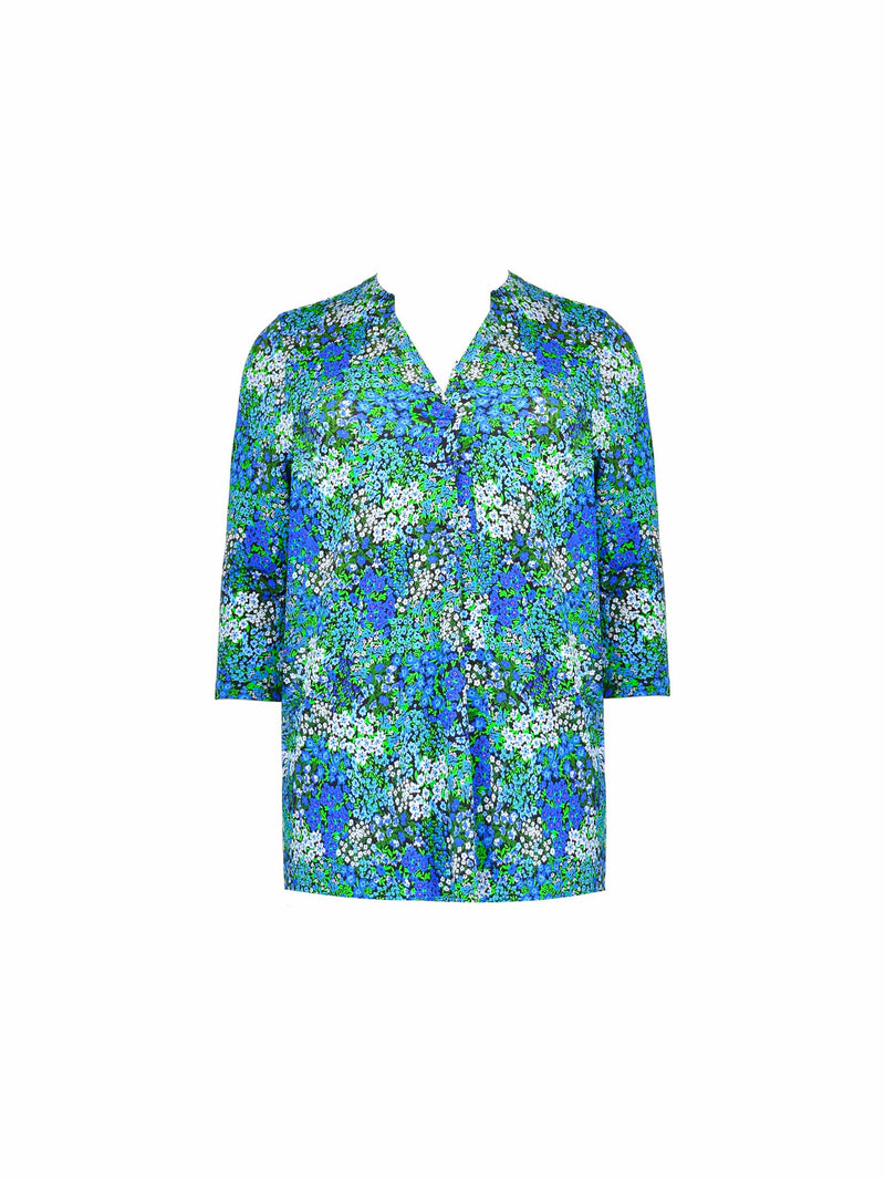 Blue Ditsy Print Pleat Front Jersey Tunic