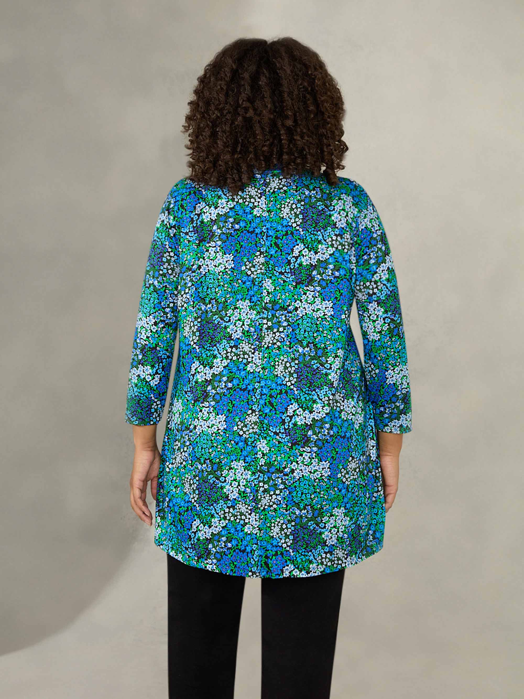 Blue Ditsy Print Pleat Front Jersey Tunic