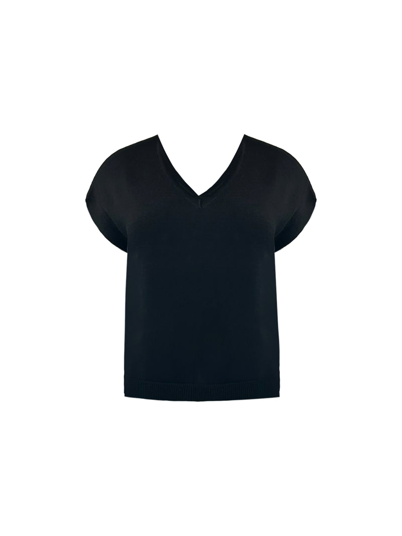 Black V-Neck Cotton Knit Vest