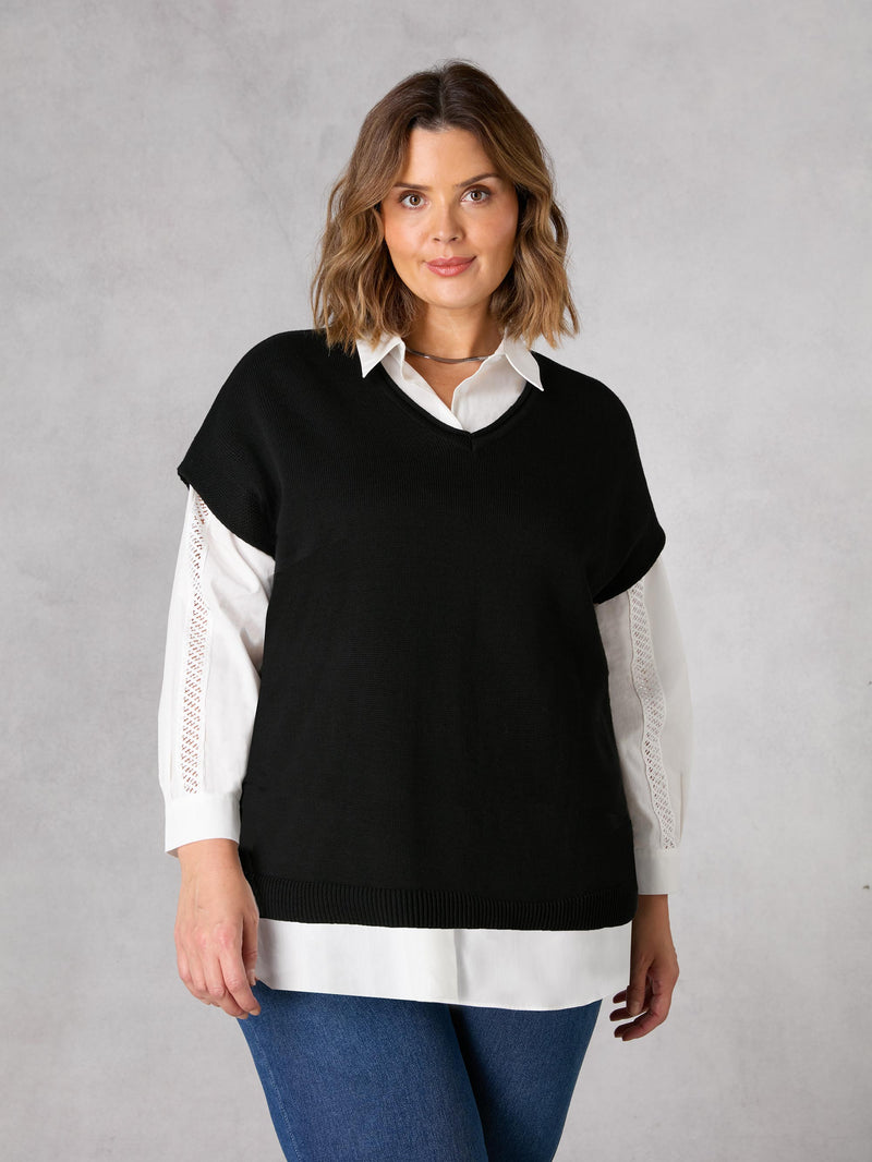 Black V-Neck Cotton Knit Vest