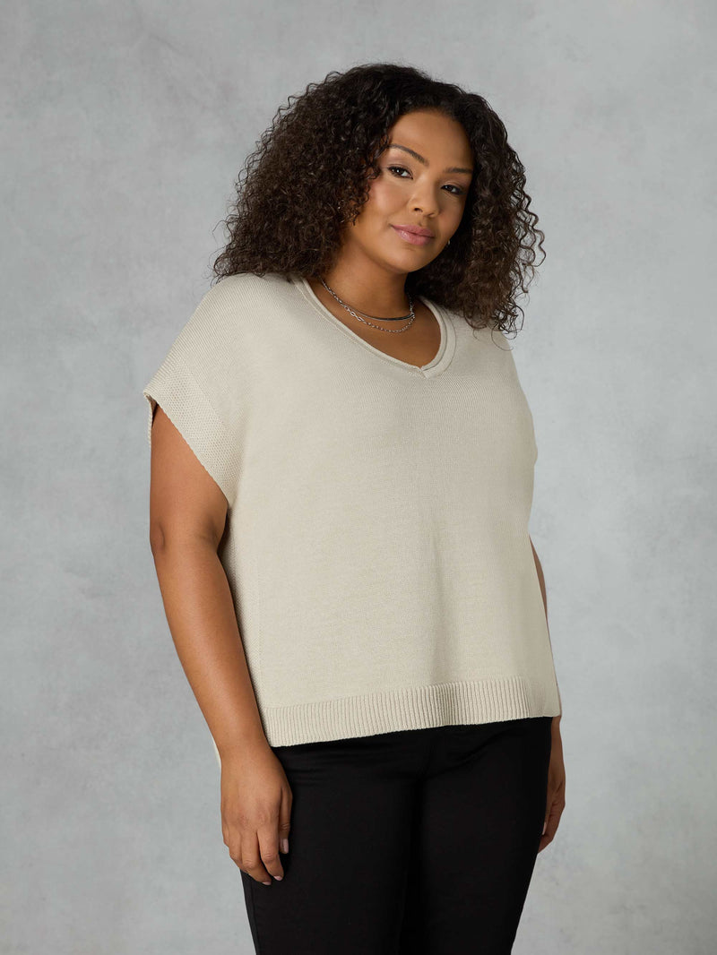 Stone V-Neck Cotton Knit Vest