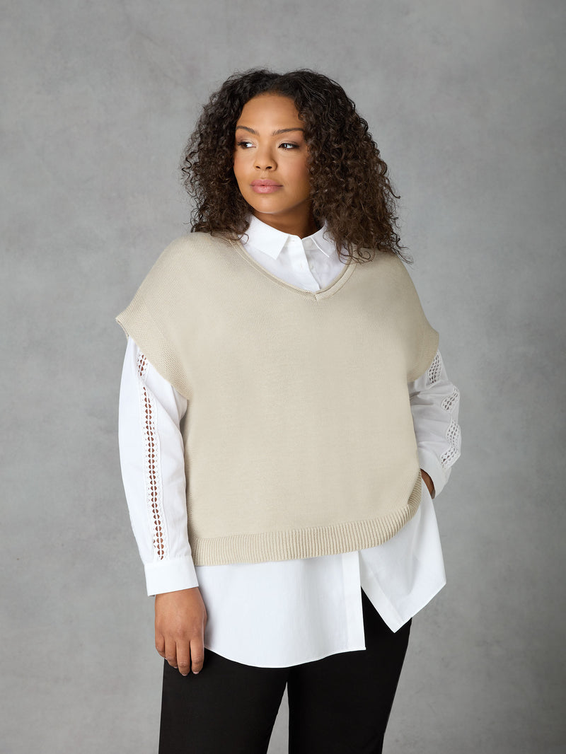 Stone V-Neck Cotton Knit Vest
