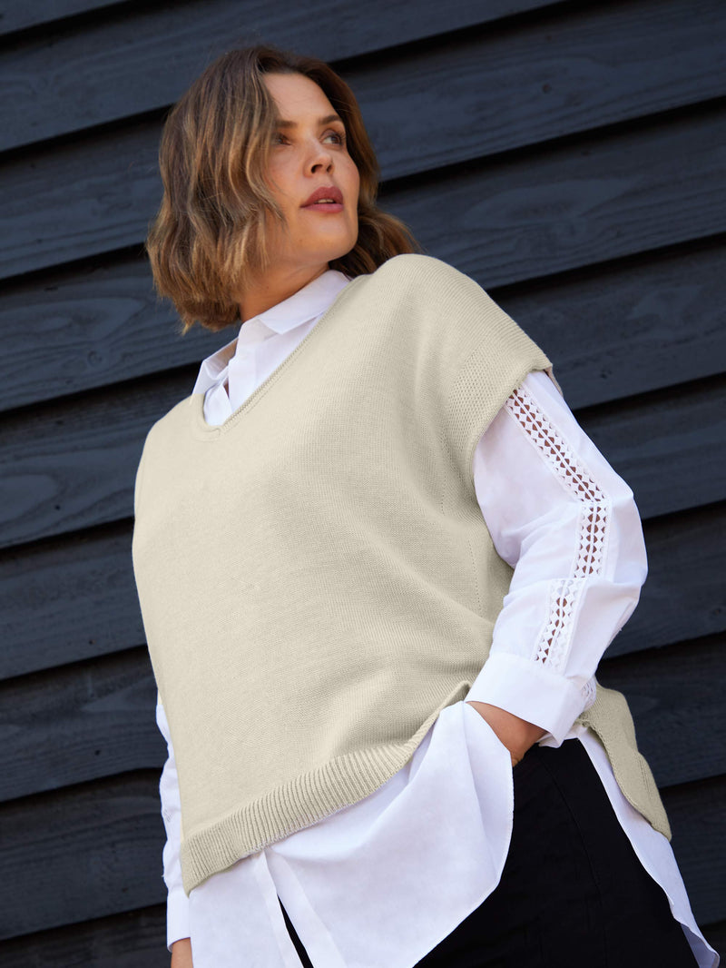 Stone V-Neck Cotton Knit Vest