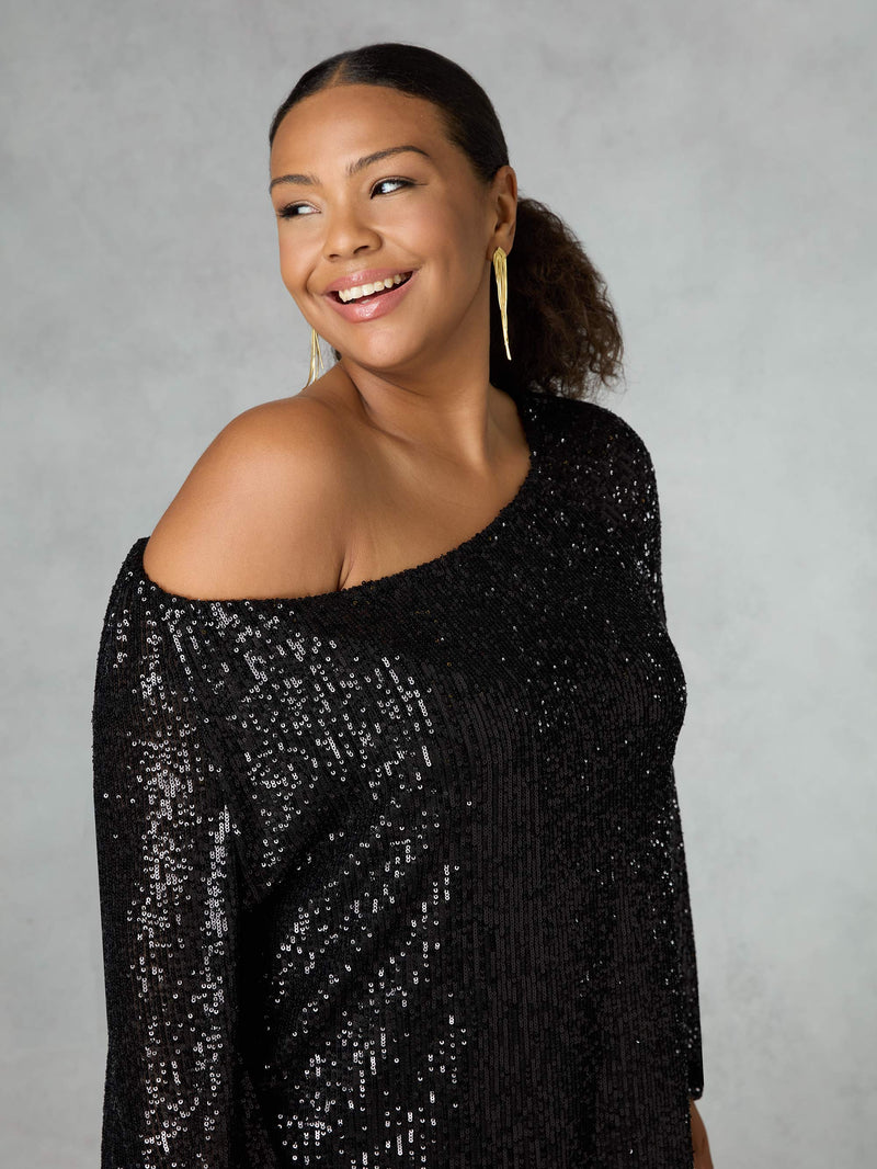 Black Sequin Bardot Top