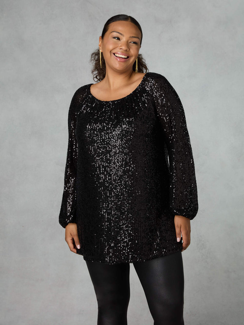 Black Sequin Bardot Top