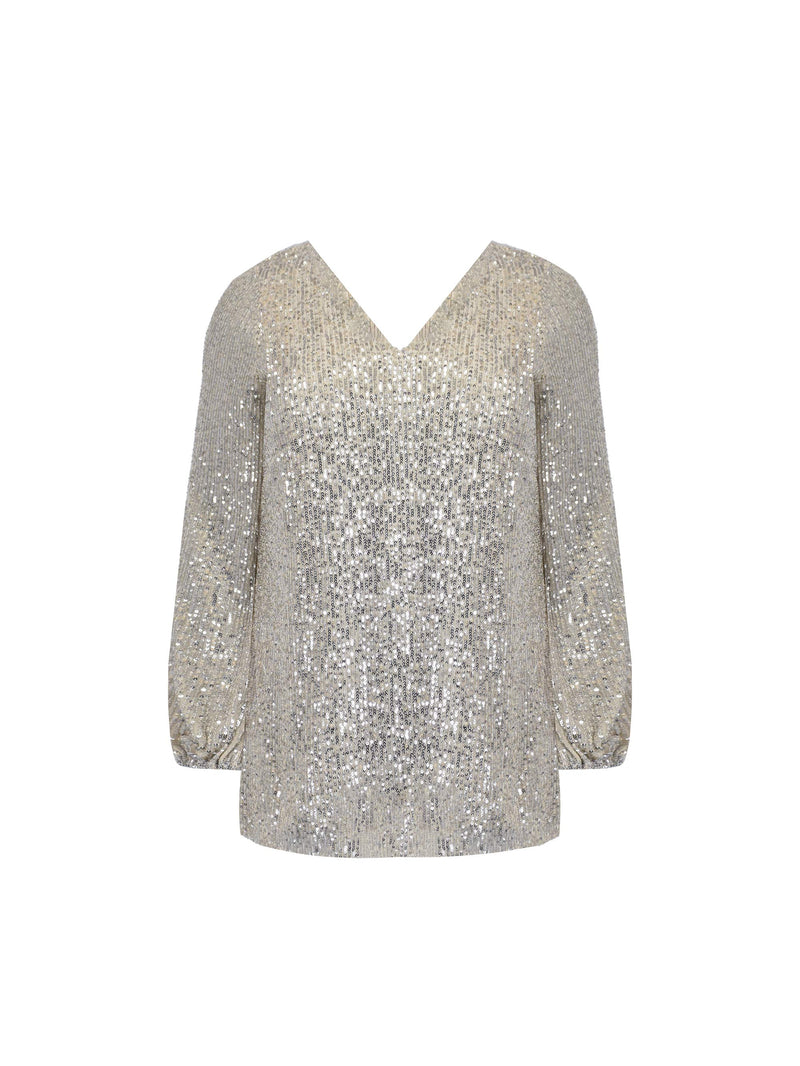 Champagne Sequin V-Neck Blouse