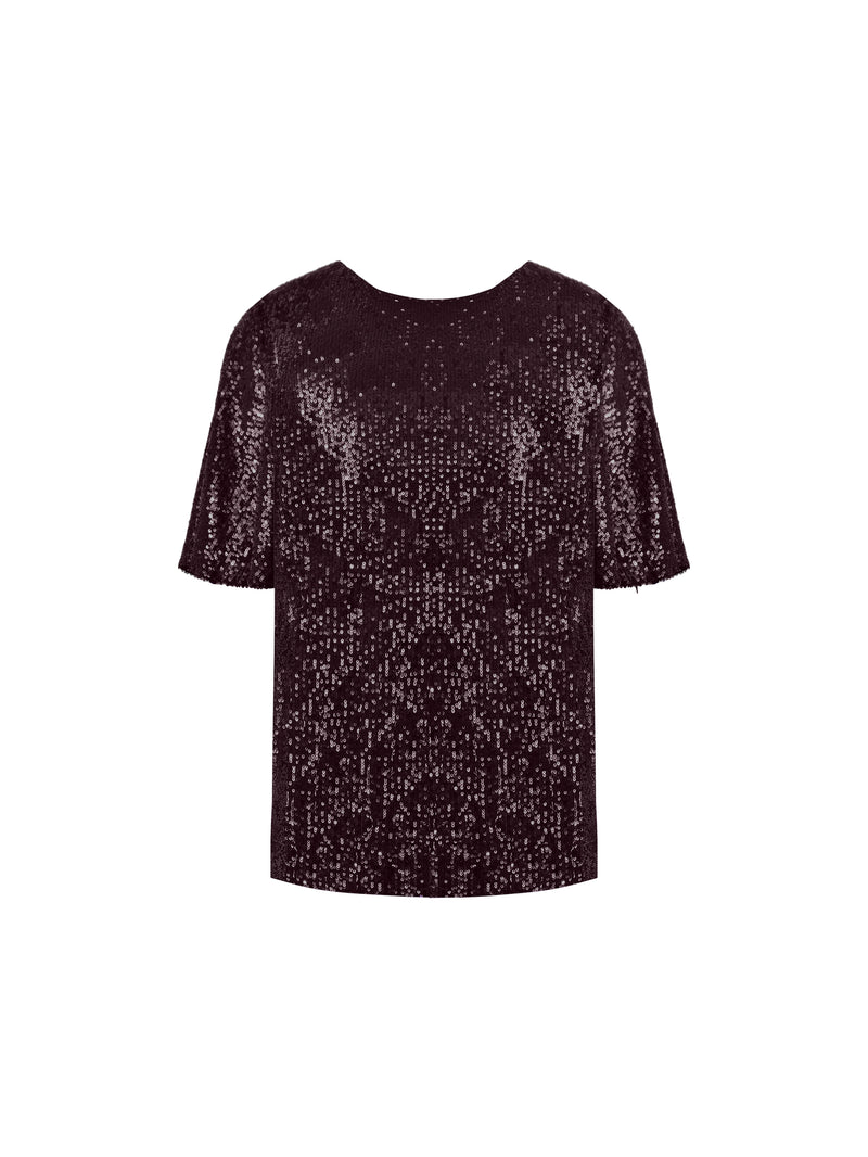 Purple Sequin Flutter Sleeve T-Shirt