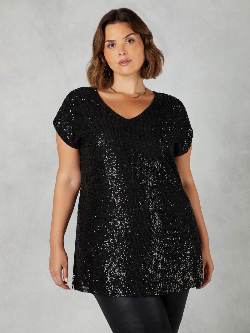 Black Sequin Longline Tunic