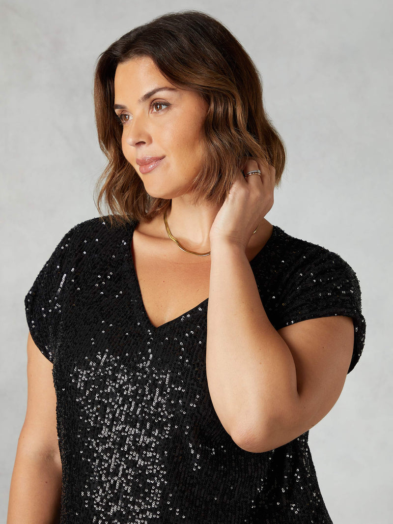 Black Sequin Longline Tunic