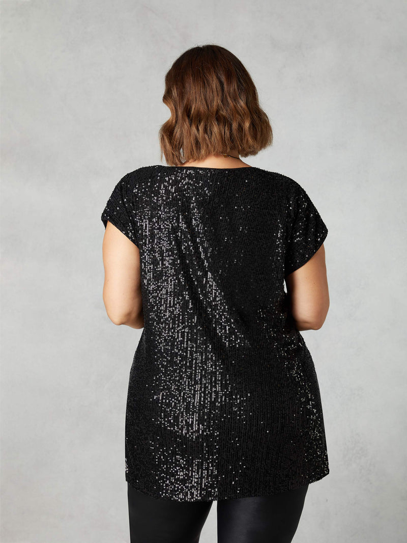 Black Sequin Longline Tunic