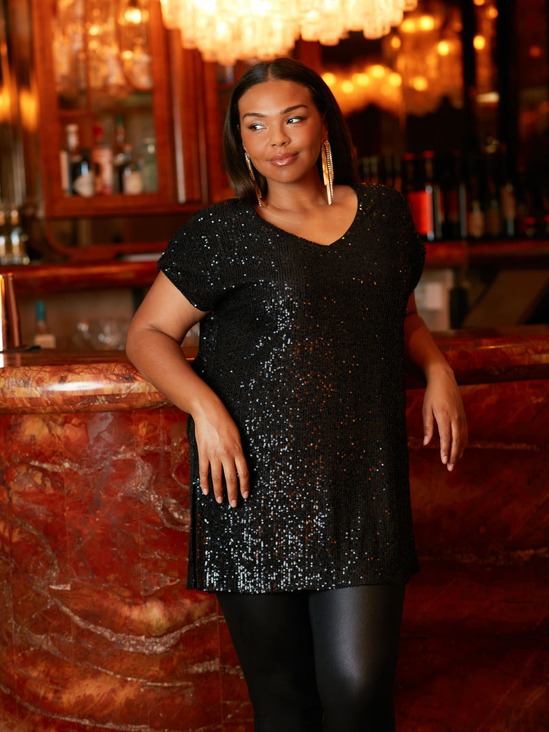 Black Sequin Longline Tunic