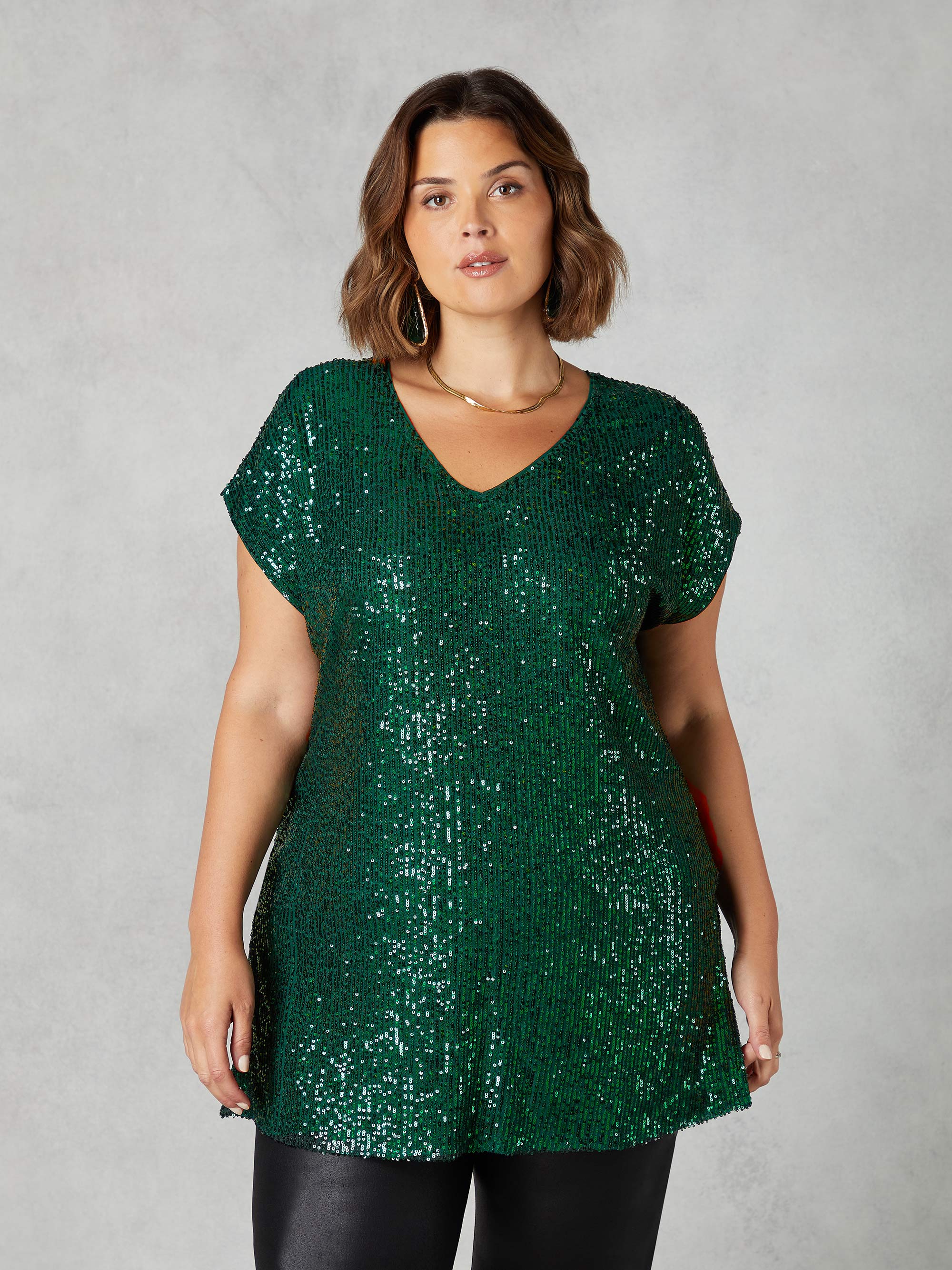 Green Sequin Longline Tunic