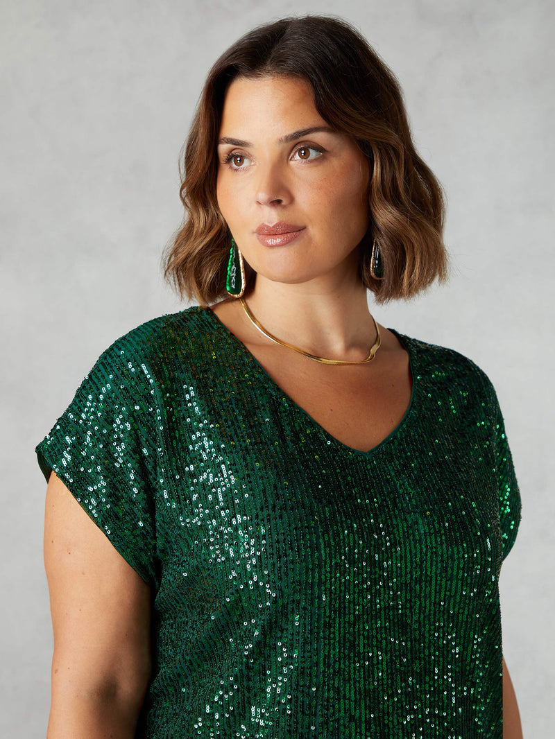 Green Sequin Longline Tunic