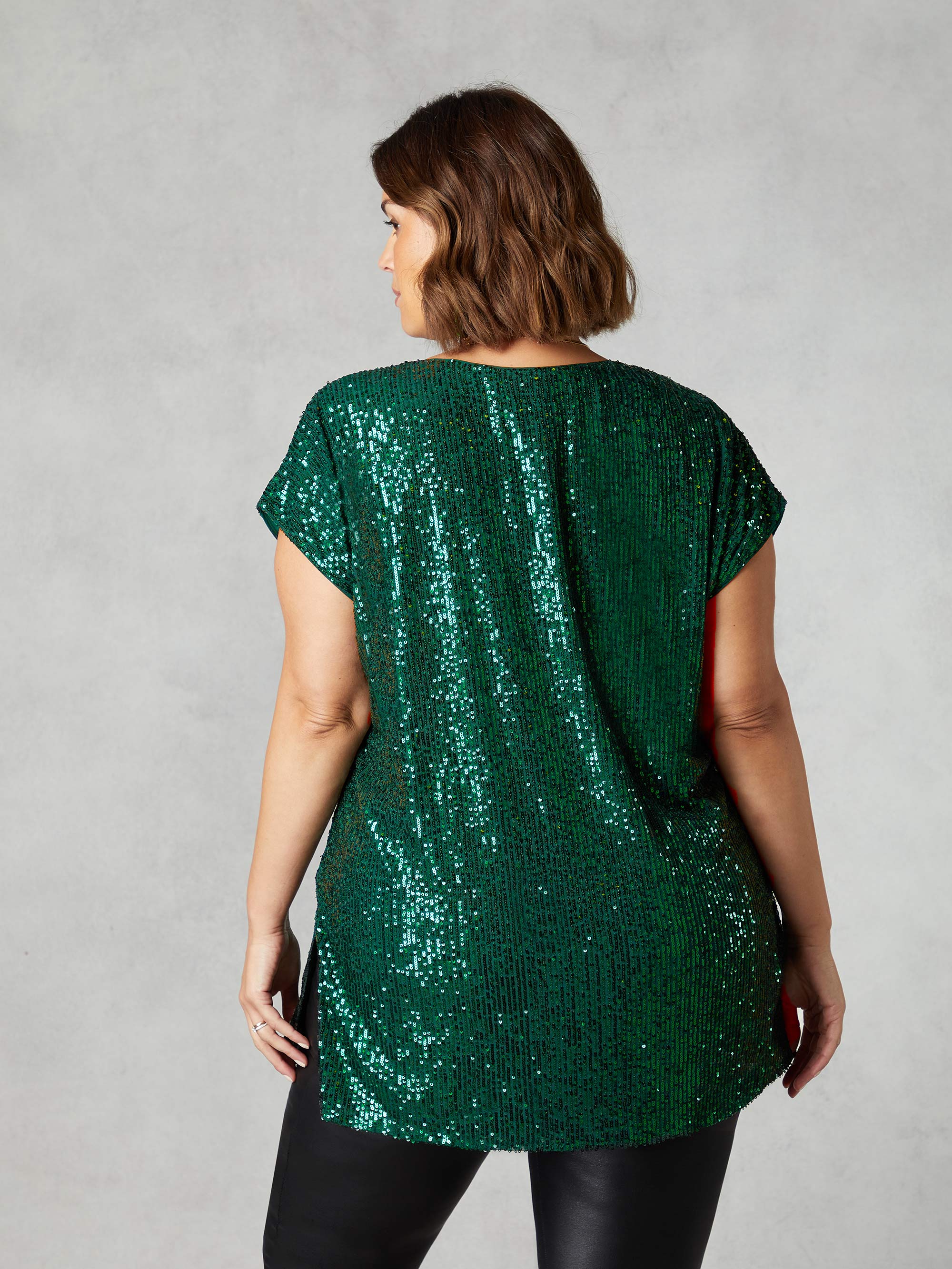 Green Sequin Longline Tunic