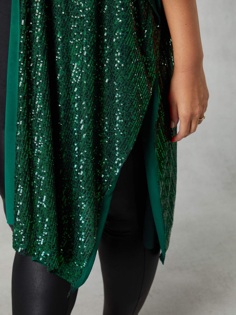 Green Sequin Short Sleeve Kimono