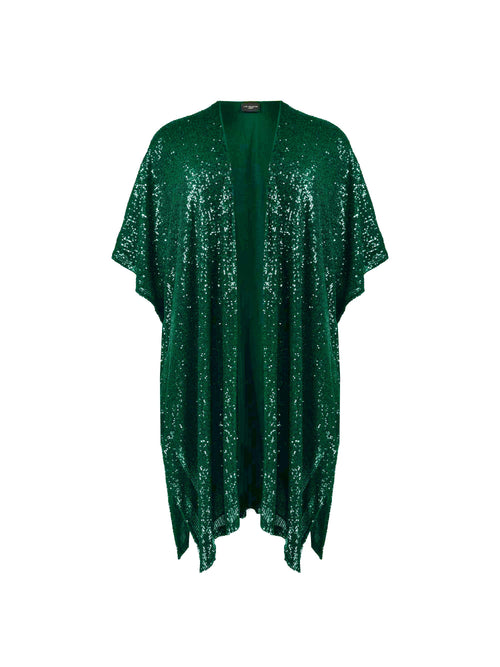 Green Sequin Short Sleeve Kimono