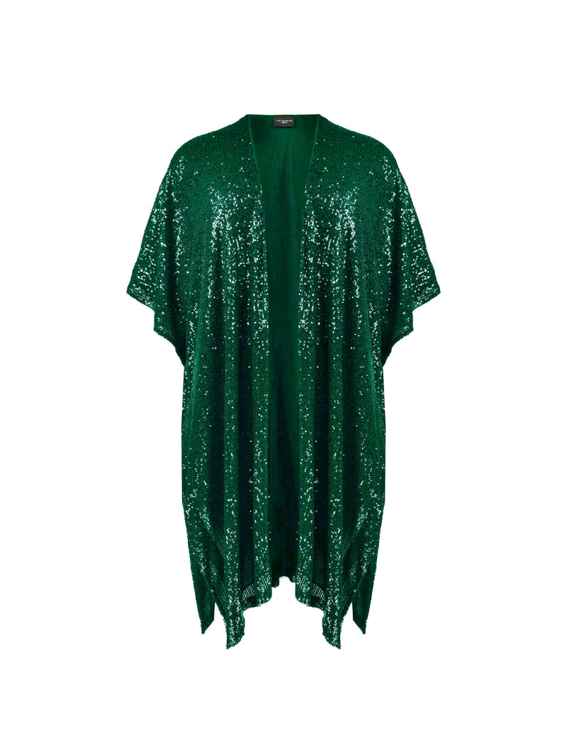 Green Sequin Short Sleeve Kimono