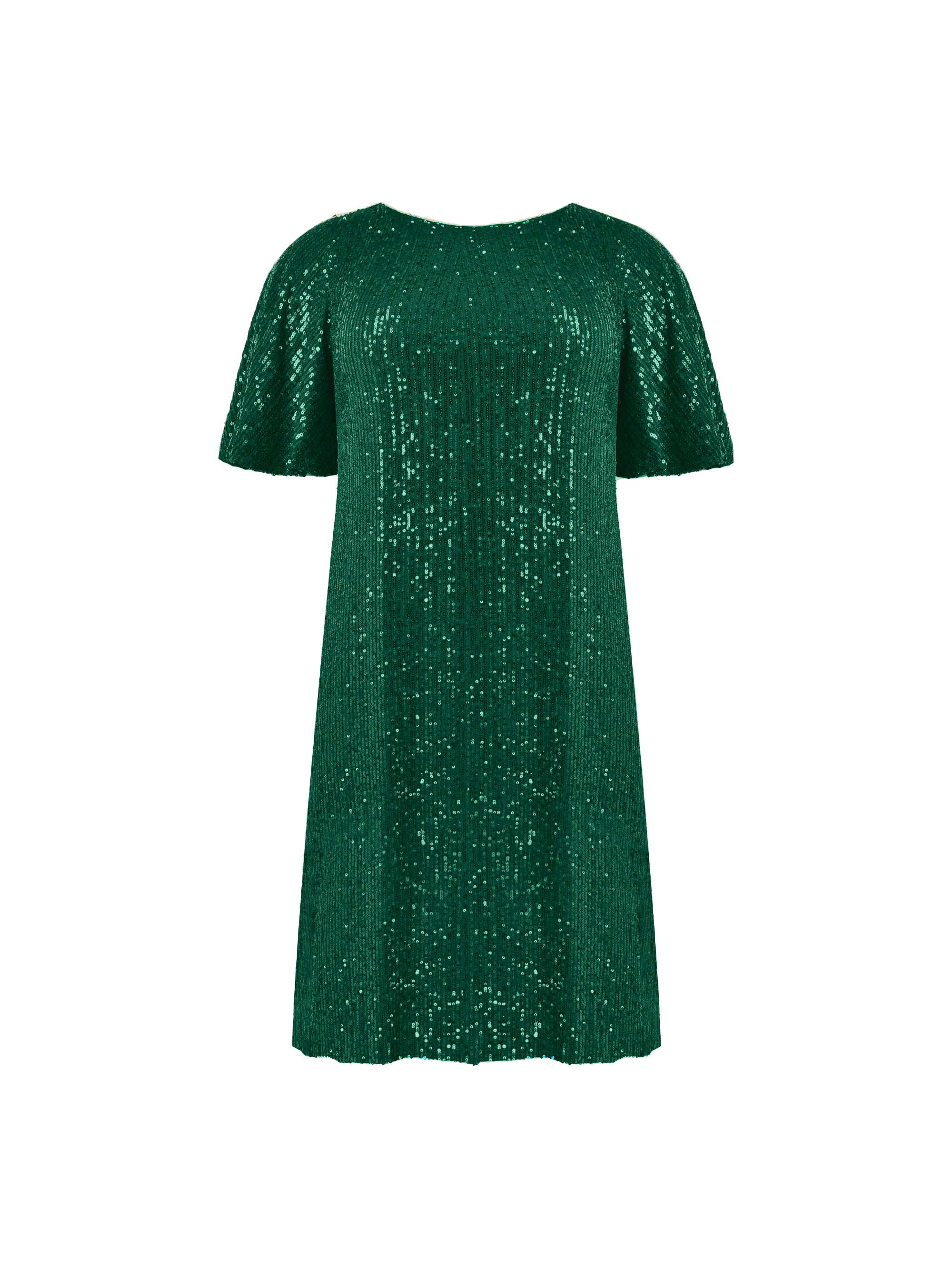 Green Sequin Flutter Sleeve Dress