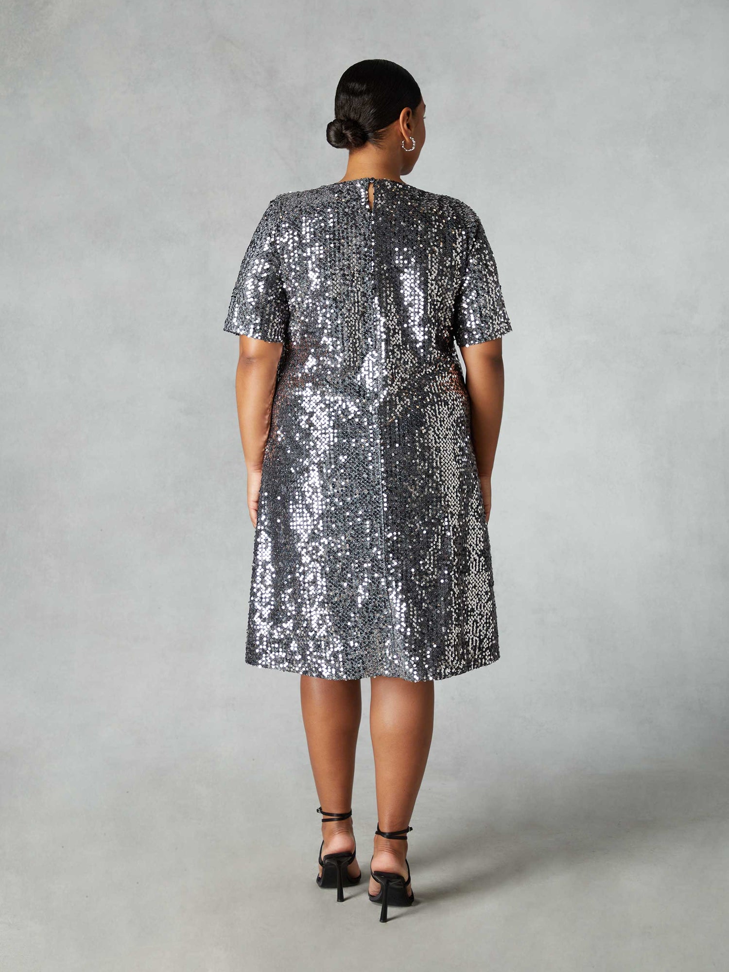 silver sequin short sleeve dress Aravalli Silver Sequin Cowl Back Short Sleeve Mini Dress